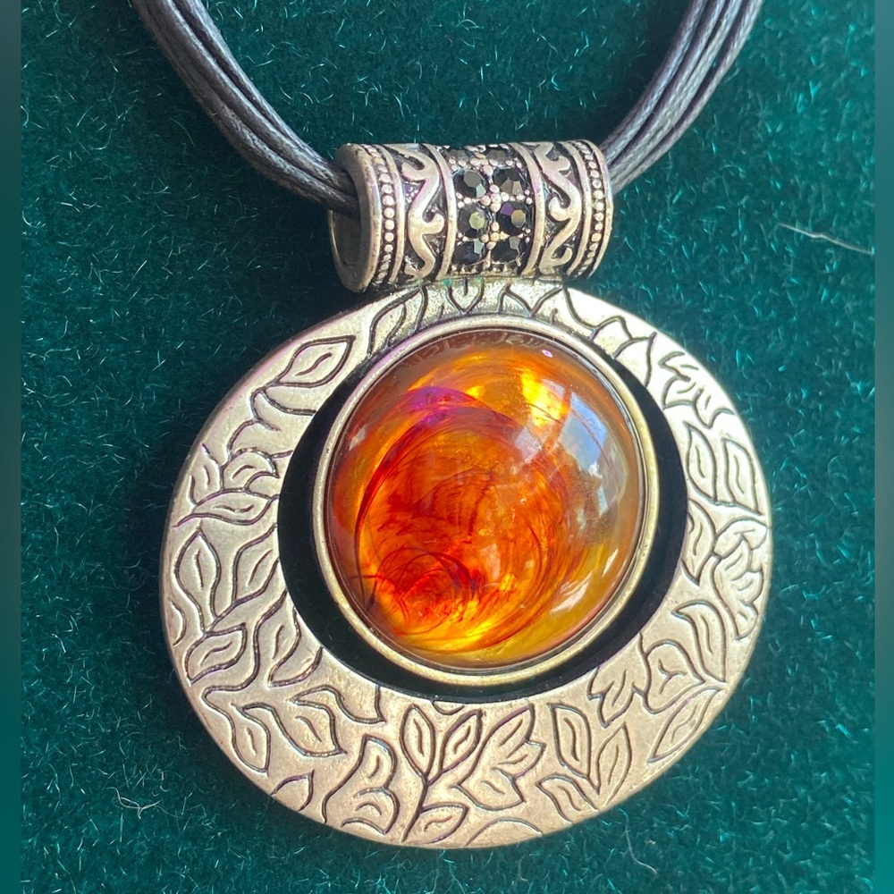 Lia Sophia Multi-Strand Black Cord Necklace with Amber Glass Pendant - Picture 8 of 9